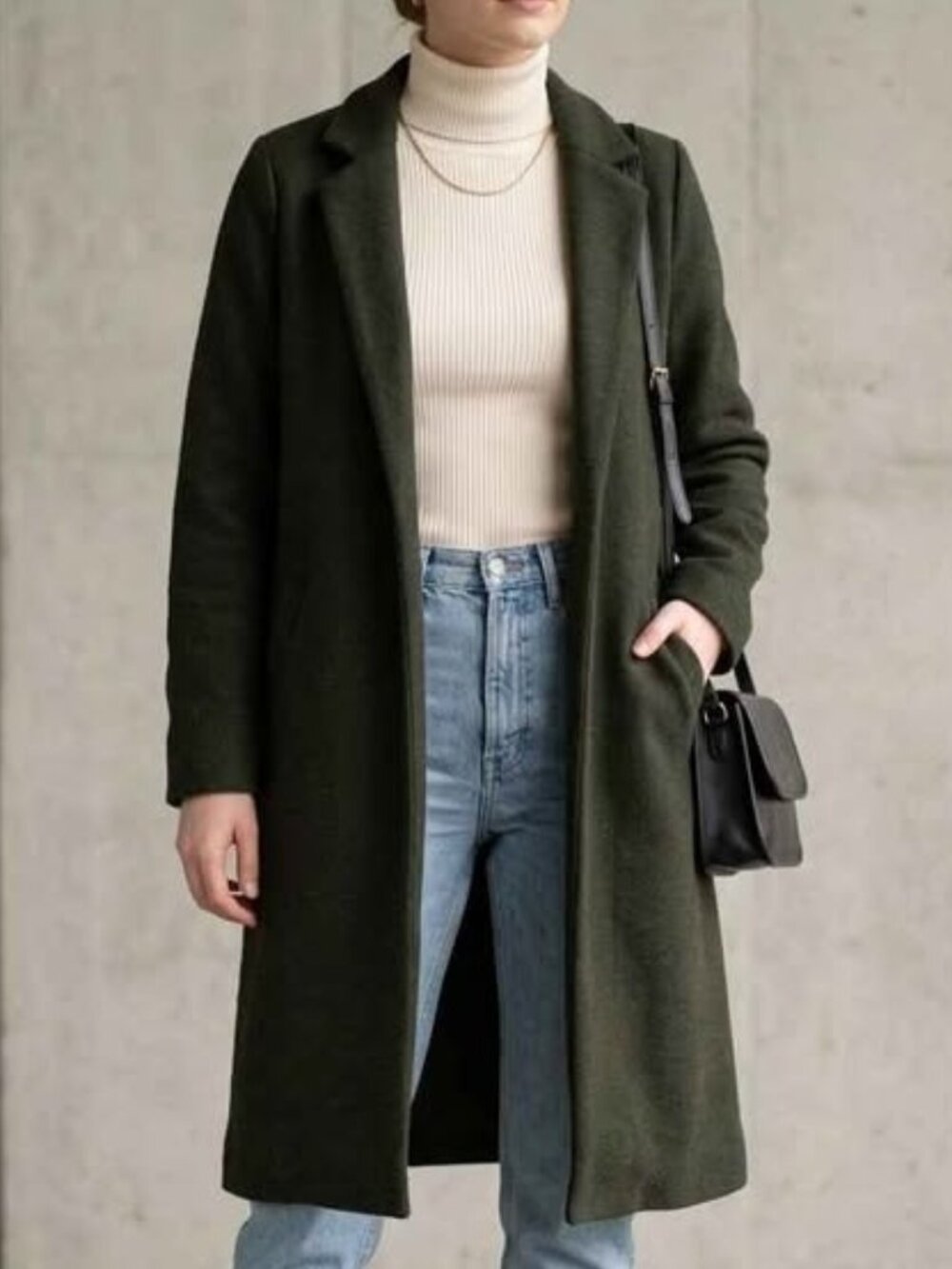 ZARA Dark Olive Green Knit Coatigan Lapel Long Fall Minimalist Jacket Size M